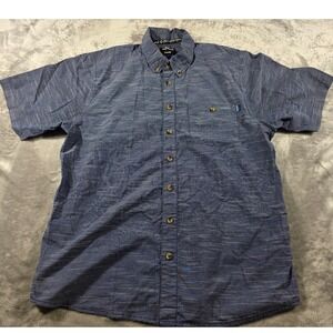 KAVU Button Down Shirt Mens Large Blue Space Dye Short Sleeve Stretch Pocket